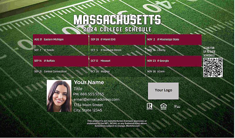 Picture of U of Massachusetts Personalized Football-Shaped Football Magnet 2024