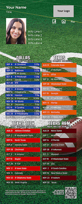 Picture of Cowboys/U of Texas/Texas Tech/Texas A&M Personalized QuickCard Football Magnet 2025