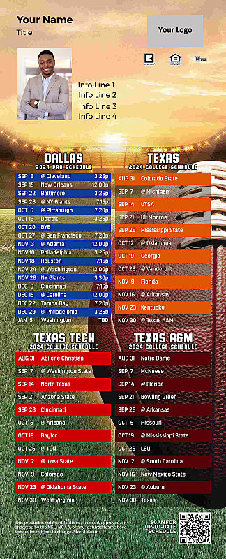 Picture of Cowboys/U of Texas/Texas Tech/Texas A&M Personalized QuickCard Football Magnet 2025