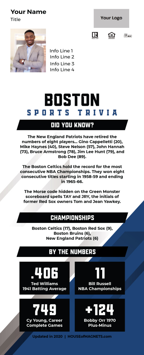 Picture of Custom Postcard Mailer Sports Trivia Magnets - Boston